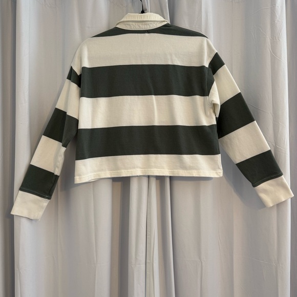 Aerie Striped Cropped Rugby Shirt Sporty Prep Oversized Womens XS Green White - Picture 4 of 13
